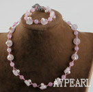 rose quartze and white pearl necklace bracelet set