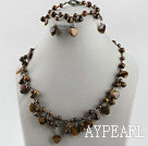 heart and round shape tiger eye necklace bracelet set