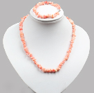 Wholesale Special Design Popular Pink Coral Chips Jewelry Set (Necklace And Bracelet)