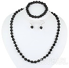 8mm faceted black agate ball necklace bracelet earrings set