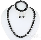 Wholesale 10mm faceted black agate ball necklace bracelet earrings set