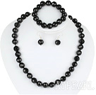 Wholesale 12mm faceted black agate ball necklace bracelet earrings set