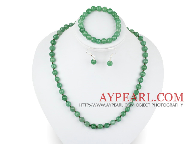 8mm faceted aventurine ball necklace bracelet earrings set