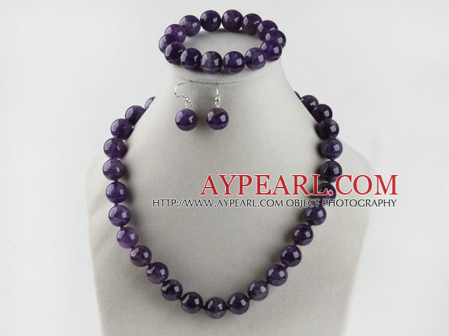14mm natural amethyst ball necklace bracelet earrings set