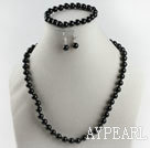 Wholesale 8mm black agate ball necklace bracelet earrings set