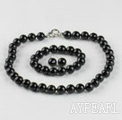 Wholesale 12mm black agate ball necklace bracelet earrings set