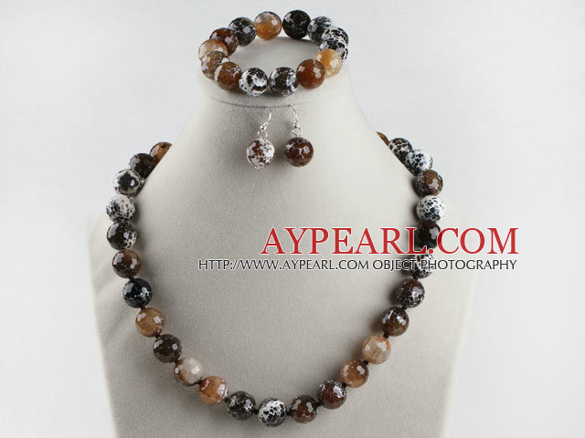 14mm burst pattern color agate ball necklace bracelet earrings set