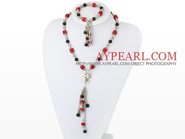 antique jewelry black agate red coral necklace bracelet set