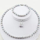 6-7mm Dyed Gray Freshwater Pearl Set ( Necklace Bracelet and Matched Earrings )