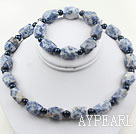 Wholesale Black Freshwater Pearl and Aniseed Blue Spot Stone Set ( Necklace and Matched Bracelet )