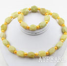 Wholesale Dyed Yellow Freshwater Pearl and Aniseed Lemon Jade Set ( Necklace and Matched Bracelet )