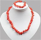 Wholesale Special Design Popular Orange Coral Chips Jewelry Set (Necklace And Bracelet)