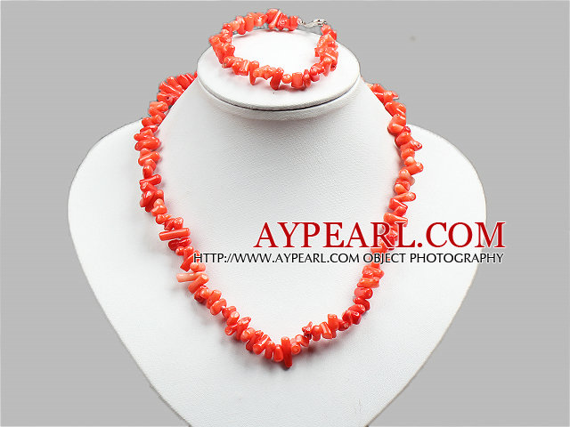 Special Design Popular Orange Coral Chips Jewelry Set (Necklace And Bracelet)