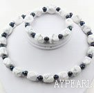 Black Freshwater Pearl and Aniseed Howlite Set ( Necklace and Matched Bracelet )