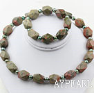 Wholesale Green Freshwater Pearl and Aniseed Unakite Set ( Necklace and Matched Bracelet )