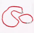 Wholesale Simple Style Single Strand Cylinder Shape Red Coral Beads Jewelry Set(Necklace With Matched Bracelet)