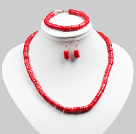 Summer Style Bright Red Coral Necklace Bracelet And Earrings Set