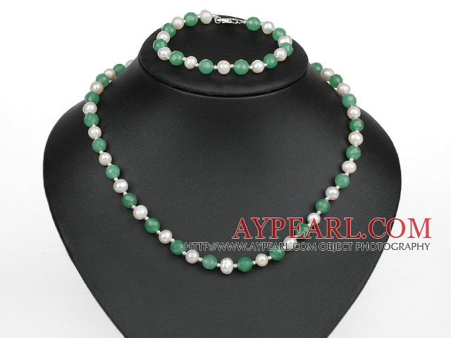 popular white pearl aventurine necklace bracelet set