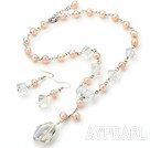 stunning natural purple pearl and clear crystal necklace earrings set
