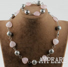 Wholesale Heart shape rose quartz and tibet silver accessories set (necklace and matched bracelet)