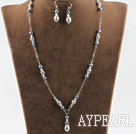 Gray silver color pearl crystal sets (necklace and matched earrings)