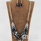 gray pearl crystal and Brazil agate necklace earrings set