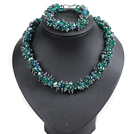 Gorgeous Black Pearl Blue With Colorful Crystal Chunky Set With Magnetic Clasp (Necklace With Matched Bracelet)