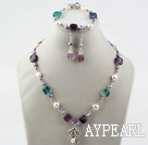 Wholesale New Design Freshwater Pearl and Rainbow Fluorite Set(Necklace Bracelet and Matched Earrings)