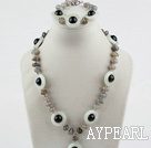 Wholesale Flashing Stone and Serpentine Jade and Black Agate Set (Necklace and Matched Bracelet)