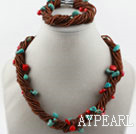 Multi Strand Coral Turquoise and Glass Beads Set (Necklace and Matched Bracelet)