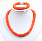 Wholesale Fashion Simple Orange Jade-Like Crystal Jewelry Set (Necklace With Matched Bracelet)