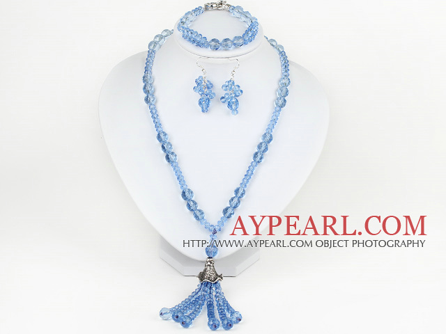 Assorted Sky Blue Crystal Necklace and Matched Bracelet