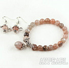 Wholesale 8mm Natural Sunstone Set (Beaded Elastic Bracelet and Matched Earrings)