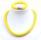 Wholesale Fashion Simple Yellow Jade-Like Crystal Jewelry Set (Necklace With Matched Bracelet)