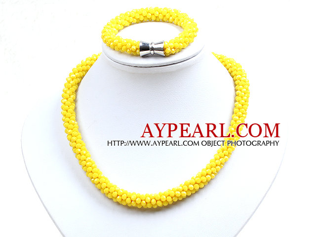 Fashion Simple Yellow Jade-Like Crystal Jewelry Set (Necklace With Matched Bracelet)