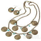 Vintage Style Bronze and Blue Crystal Set ( Necklace and Matched Earrings )