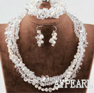 Multi Strand White Freshwater Pearl and Clear Crystal Set (Necklace Bracelet and Matched Earrings)