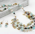 Wholesale New Design White FW Pearl and Crystal and Amazon Stone Set (Necklace and Matched Earrings)