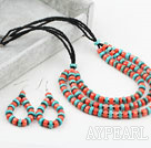 Wholesale New Design Disc Shape Coral and Turquoise Set (Necklace and Matched Earrings)