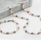 Classic Design Three Color Freshwater Pearl Beaded Set (Necklace and Matched Bracelet)