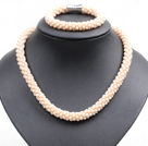 Wholesale Fashion Simple Apricot Jade-Like Crystal Jewelry Set (Necklace With Matched Bracelet)