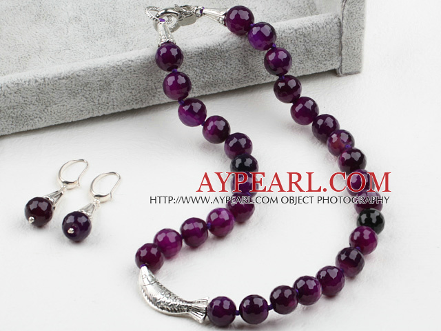 12mm Faceted Purple Agate Set ( Necklace and Matched Earrings )