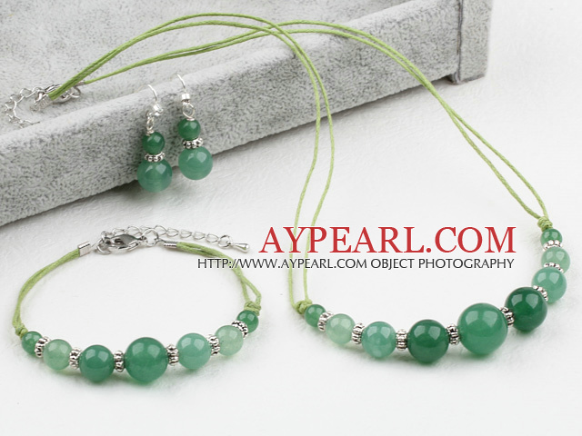 Cool Style Aventurine Set ( Necklace Bracelet and Matched Earrings )
