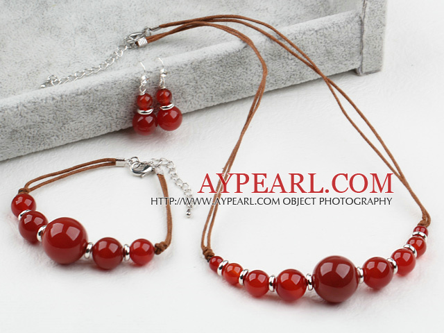 New Design Carnelian Agate Set ( Necklace Bracelet and Matched Earrings )