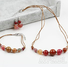 Three Color Jade Set ( Necklace Bracelet and Matched Earrings )