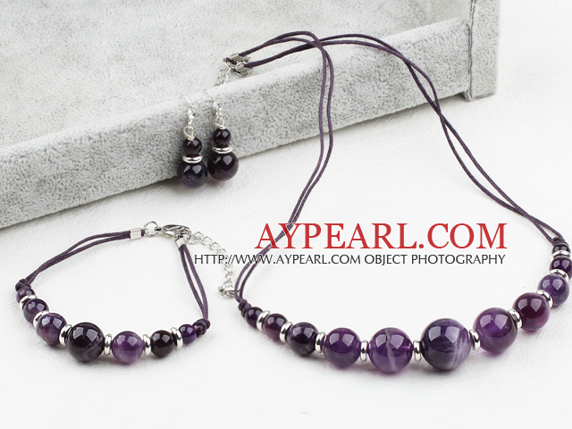 Simple Design Amethyst Set (Necklace Bracelet and Matched Earrings)