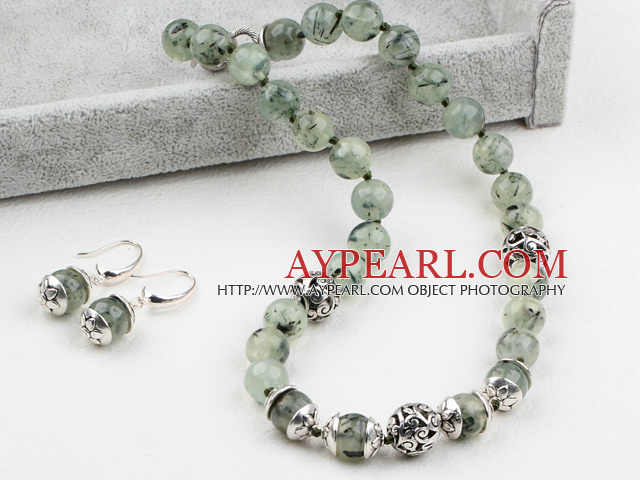 Cool Design 12mm Prehnite Stone Set ( Necklace and Matched Earrings )