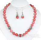 Wholesale 12mm Faceted Cherry Quartz Set ( Necklace and Matched Earrings )
