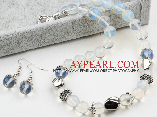 12mm Opal Crystal Set ( Necklace and Matched Earrings )