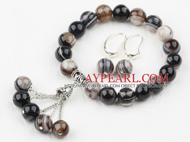 Classic Design Round Sky Eye Agate Elastic Beaded Bracelet with Matched Earrings